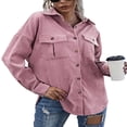 thumbnail image 2 of Womens Corduroy Autumn Shirt Jacket Lapel Button-down Long Sleeve Solid Color Shacket Jacket, 2 of 5
