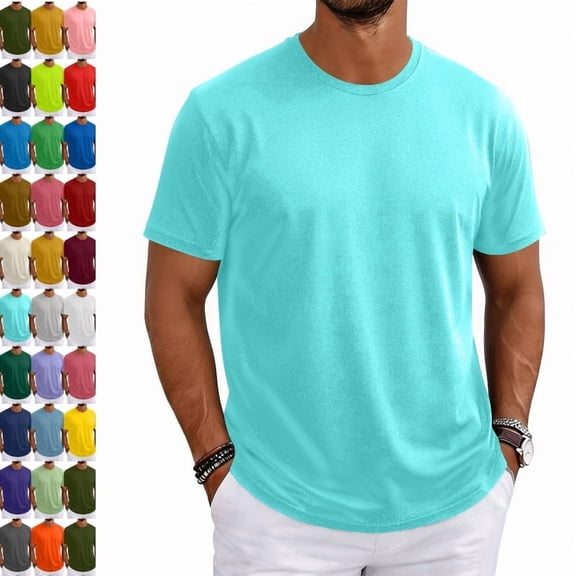 Mens Shirts Ultra Soft Plain Tshirts for Men Crew Neck Casual Basic Tee Shirt Undershirt Cyan M