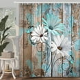 thumbnail image 6 of Farmhouse Flower Floral Shower Curtain, Rustic Teal Turquoise Daisy Shower Curtain Set, Country Blue Wild Garden Plant Fabric Shower Curtain with Hooks, Surreal Bathroom Curtain, 36x70inch, 6 of 6