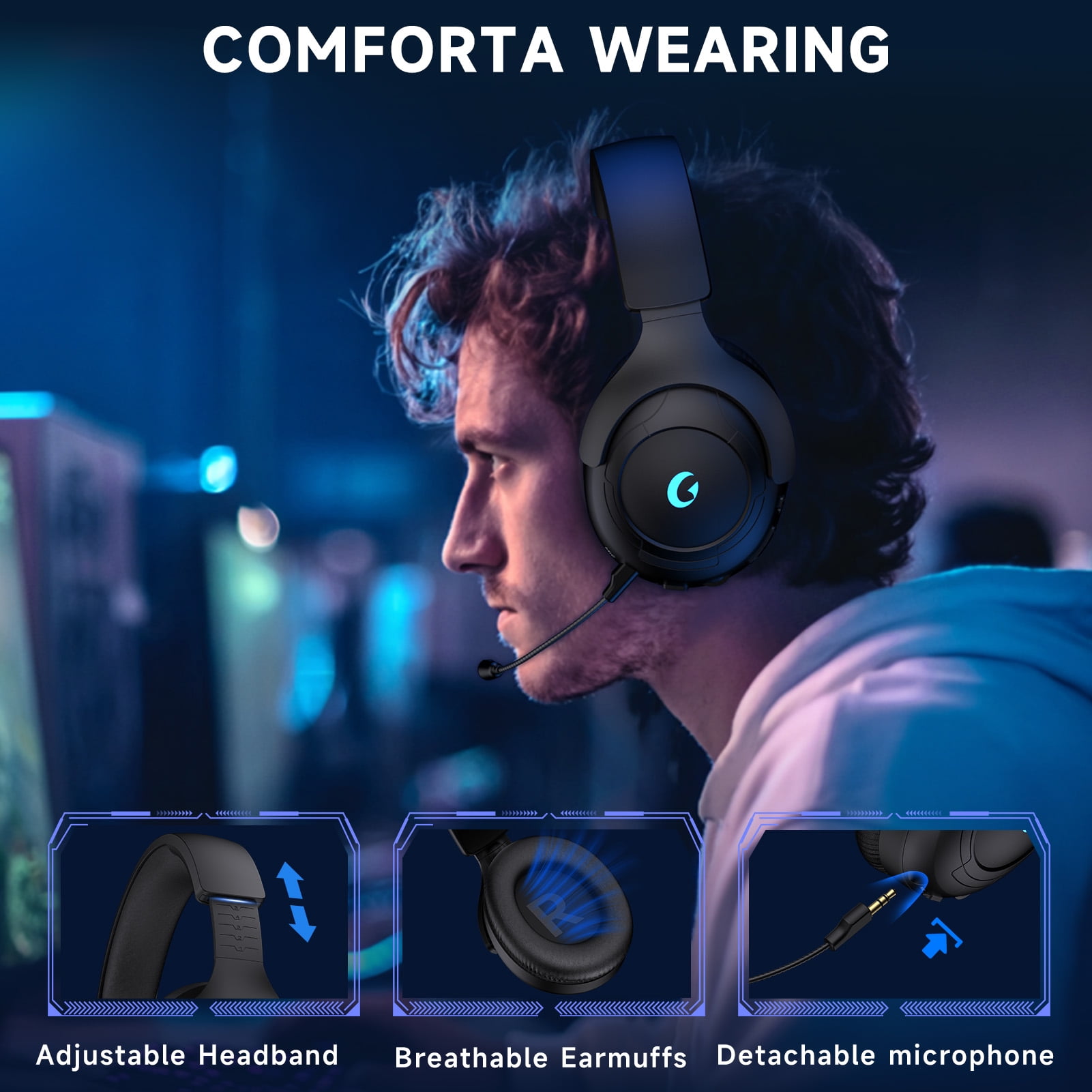 Froura Wireless Gaming Headsets for PS5 PC Switch PC with Bluetooth 5.2, 2.4 GHz USB Gaming Headphones with Detachable Noise Canceling Mic, 40H, 3.5mm Wired for Xbox Series,Black