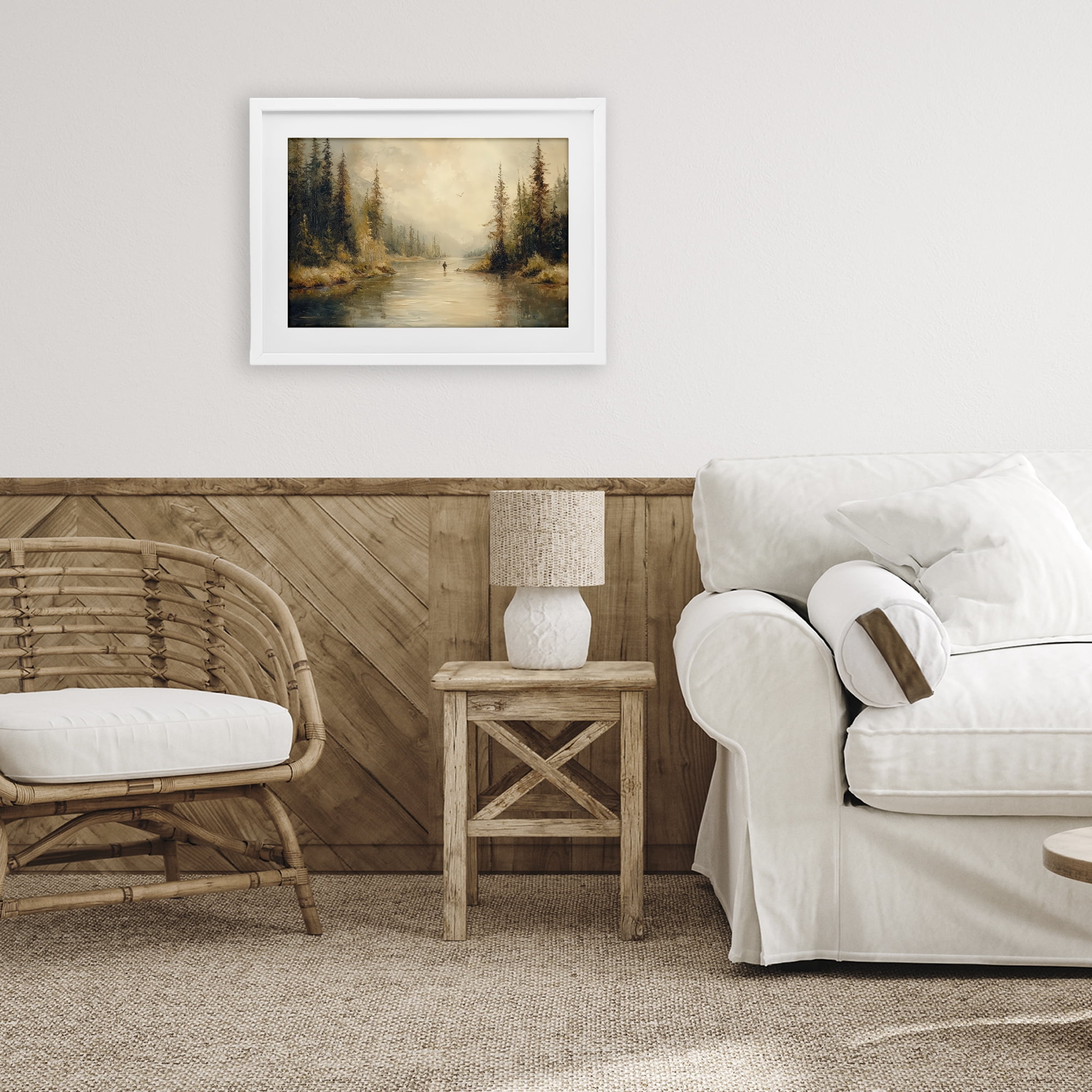 Stupell Industries Fly Fisher at Misty River White Framed Print Under Glass, design by Petal Prints Design