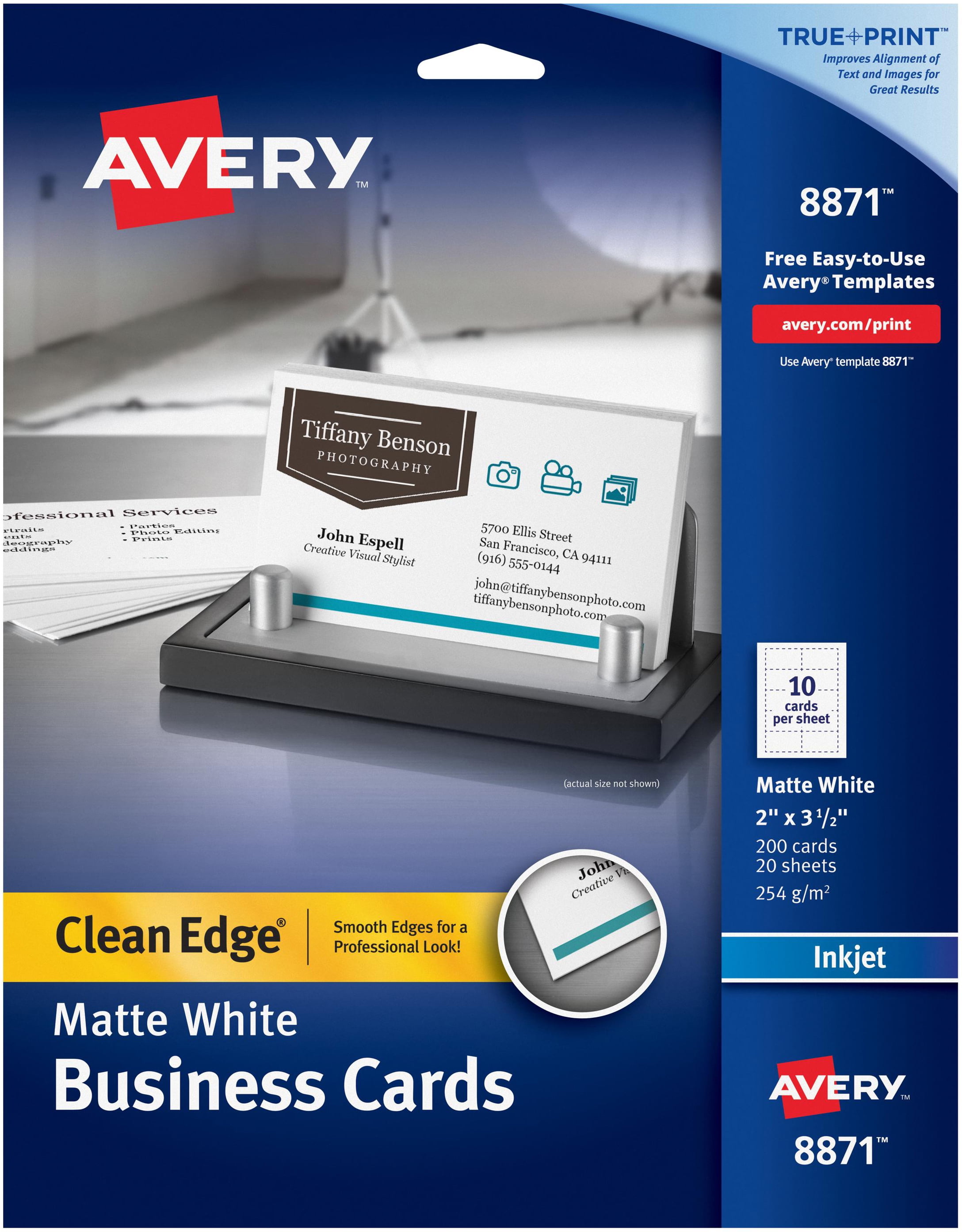 Avery Matte White Clean Edge Business Cards 2"X3.5" 200/PkgFor Inkjet