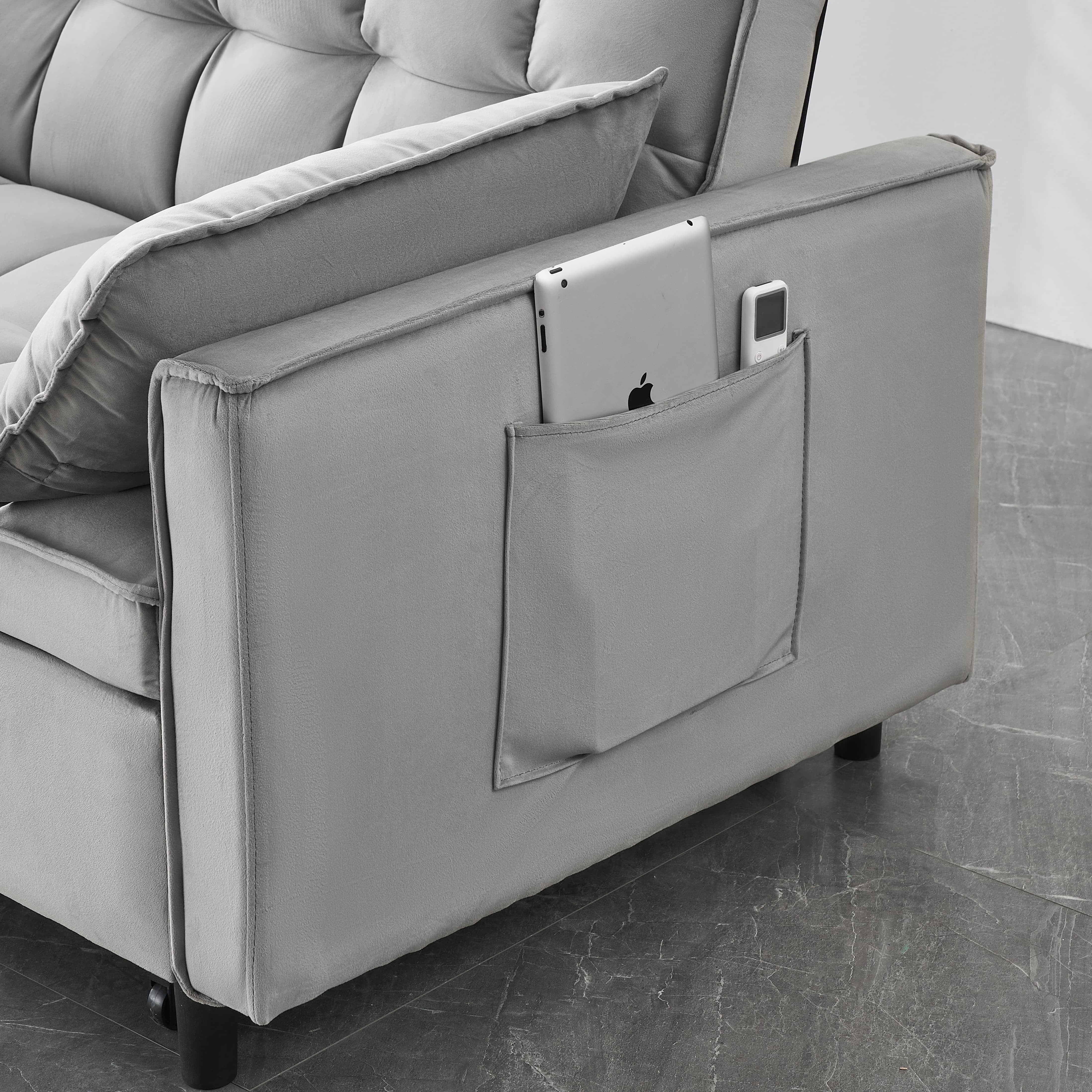 MAYEERTY 3 In 1 Convertible Sleep Sofa Bed, Pull Out Velvet Sleeper Sofa Small Loveseat, for Apartment, Living Room, Small Space, Gray