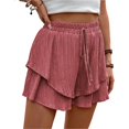 thumbnail image 1 of Pantalones cortos fluidos for mujer, falda pantalón estilo bohemio con volantes y mariposas, cintura alta, tela texturizada, doble capa, Color sólido, informal, 1 of 7
