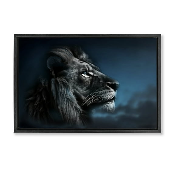 Stupell Industries Intense Gazing Lion Animals & Insects Painting Black Floater Framed Canvas Art Print Wall Art, 25 x 17