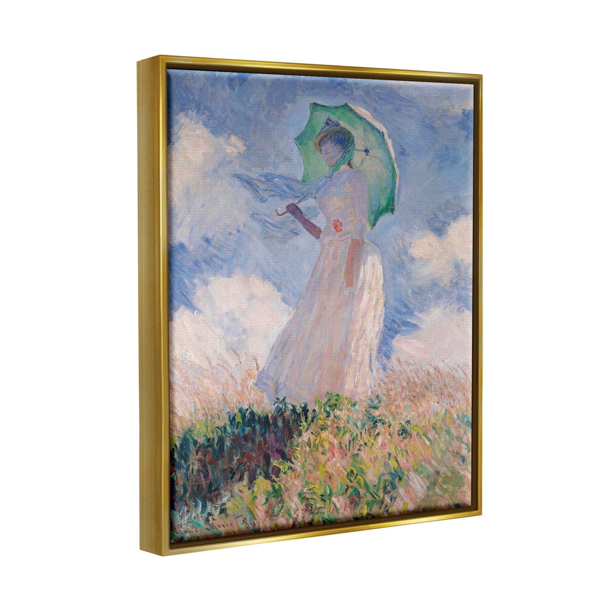 Stupell Industries Woman With Parasol Monet Classic Painting Metallic Gold Framed Floating Canvas Wall Art, 24x30, by Claude Monet