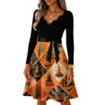 thumbnail image 5 of Halloween Dresses for Women Spider Printed Long Sleeve Classic Dresses Candy Cocktail V-Neck Horror Tea Length Dress with Belt 5XL, 5 of 7