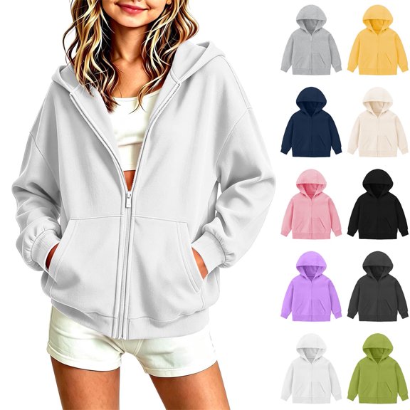 MexChoioe Boys and Girls Zip Up Hoodie Long Sleeve Hooded Sweatshirt Solid Color Outerwear with Pockets Versatile for Back to School and Daily Activities