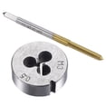 thumbnail image 1 of Unique Bargains M3 x 0.5 Titanium Plated Straight Flute Thread Tap Round Die Tap and Die Set, 1 of 6