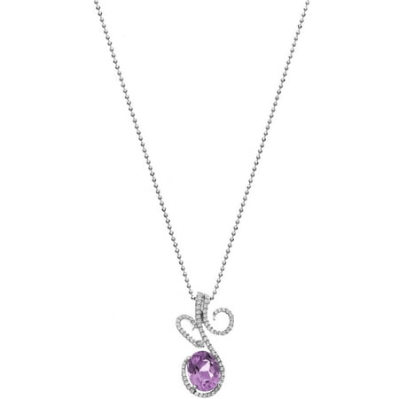 5th & Main Platinum-Plated Sterling Silver Floral Lace-Cut Amethyst Pave CZ Pendant Necklace