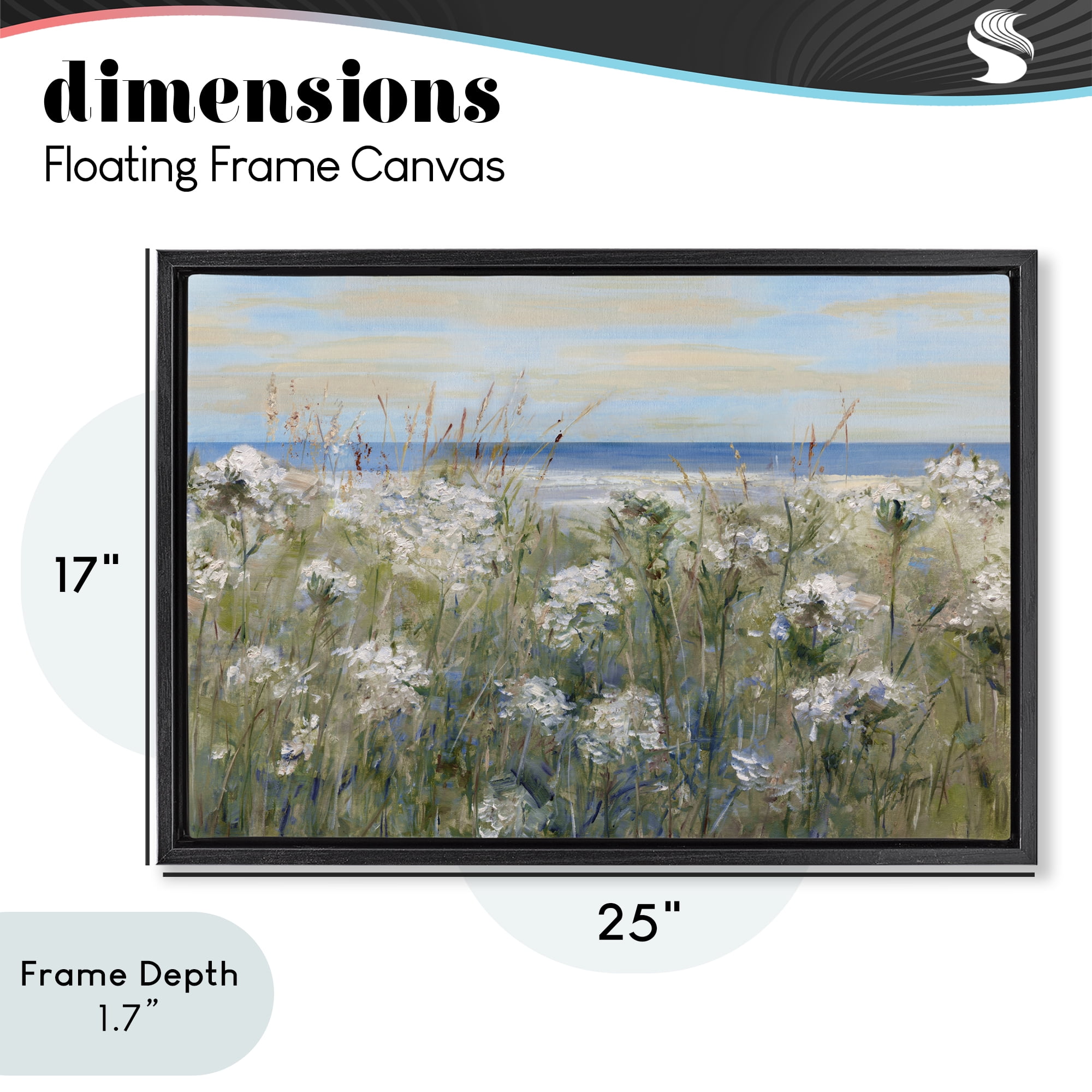 Stupell Industries Impressionist Seaside Meadow Black Framed Floater Canvas Wall Art, design by Sally Swatland
