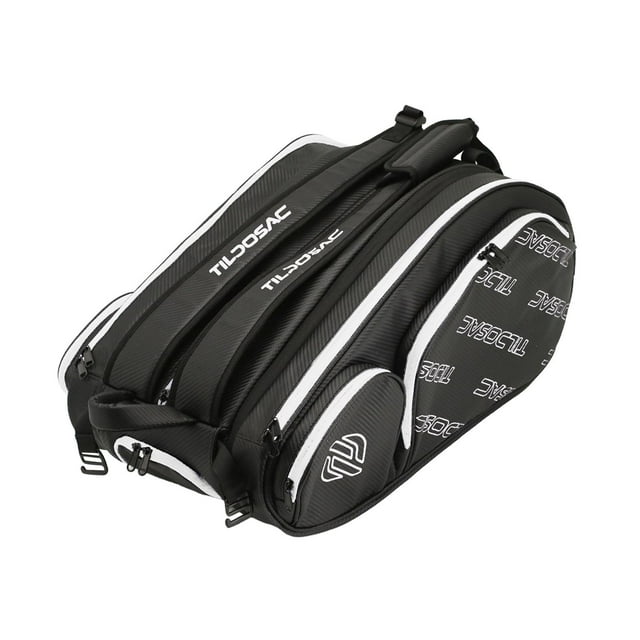 DYNWAVECA Sac à Dos de Tennis avec Bandoulière Ajustable Grande Capacité Sac de Gym Sac de Pickleball Sac de Tennis Rangement pour Sport Camping, Extérieur Noir Blanc