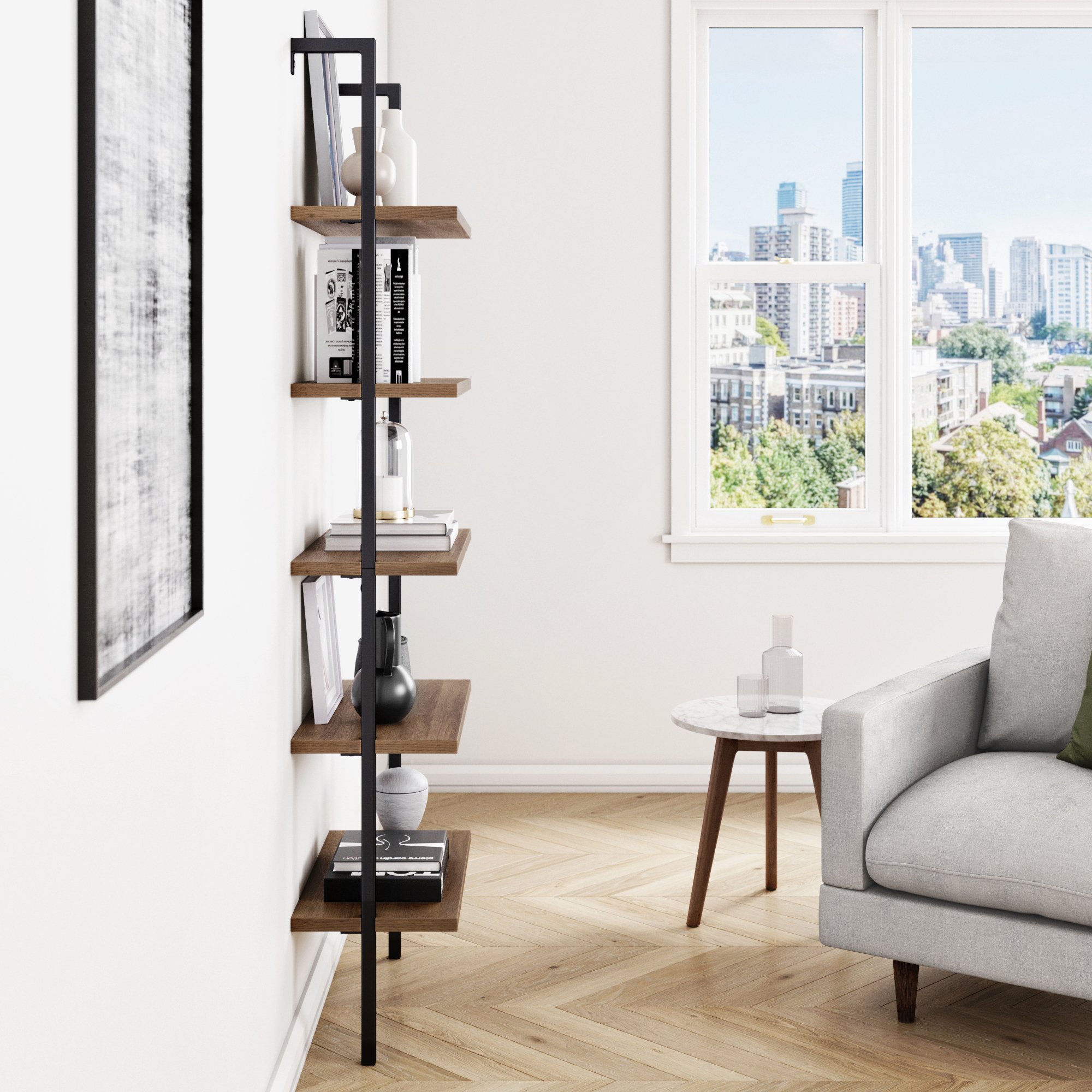 Nathan James Theo Industrial 5-Shelf Ladder Bookcase, Oak/Black photo 6