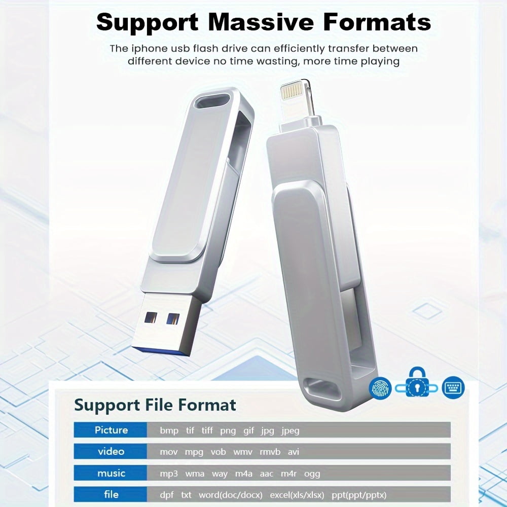 MFi Certified 256GB USB Flash Drive for iPhone iPad Android PC - Keychain Photo Video Stick with App for Backup Transfer & Encryption