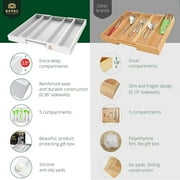 Royal Craft Wood Expandable Bamboo Kitchen Drawer Organizer – Silverware Drawer Organizer and Utensil Holder Tray with Grooved Dividers for Flatware, Cutlery & Kitchen Storage (5 Slot, White)