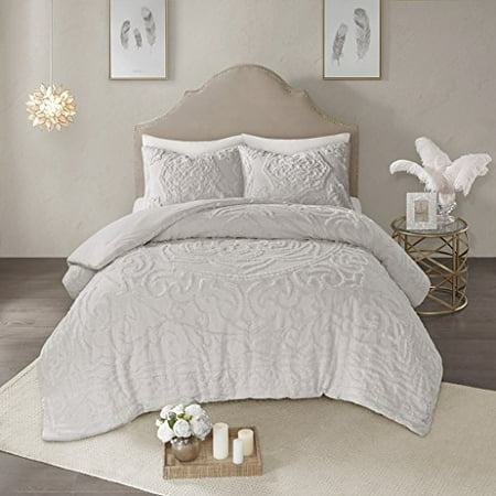 Laetitia 3 Piece Cotton Chenille Medallion Comforter Set Grey King