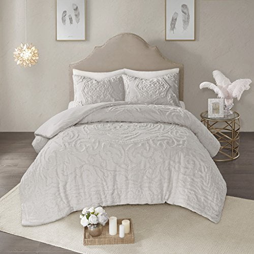Madison Park B00OVATOR0 Laetitia 3-Piece Tufted Cotton Chenille Medallion Comforter Set Grey Queen,