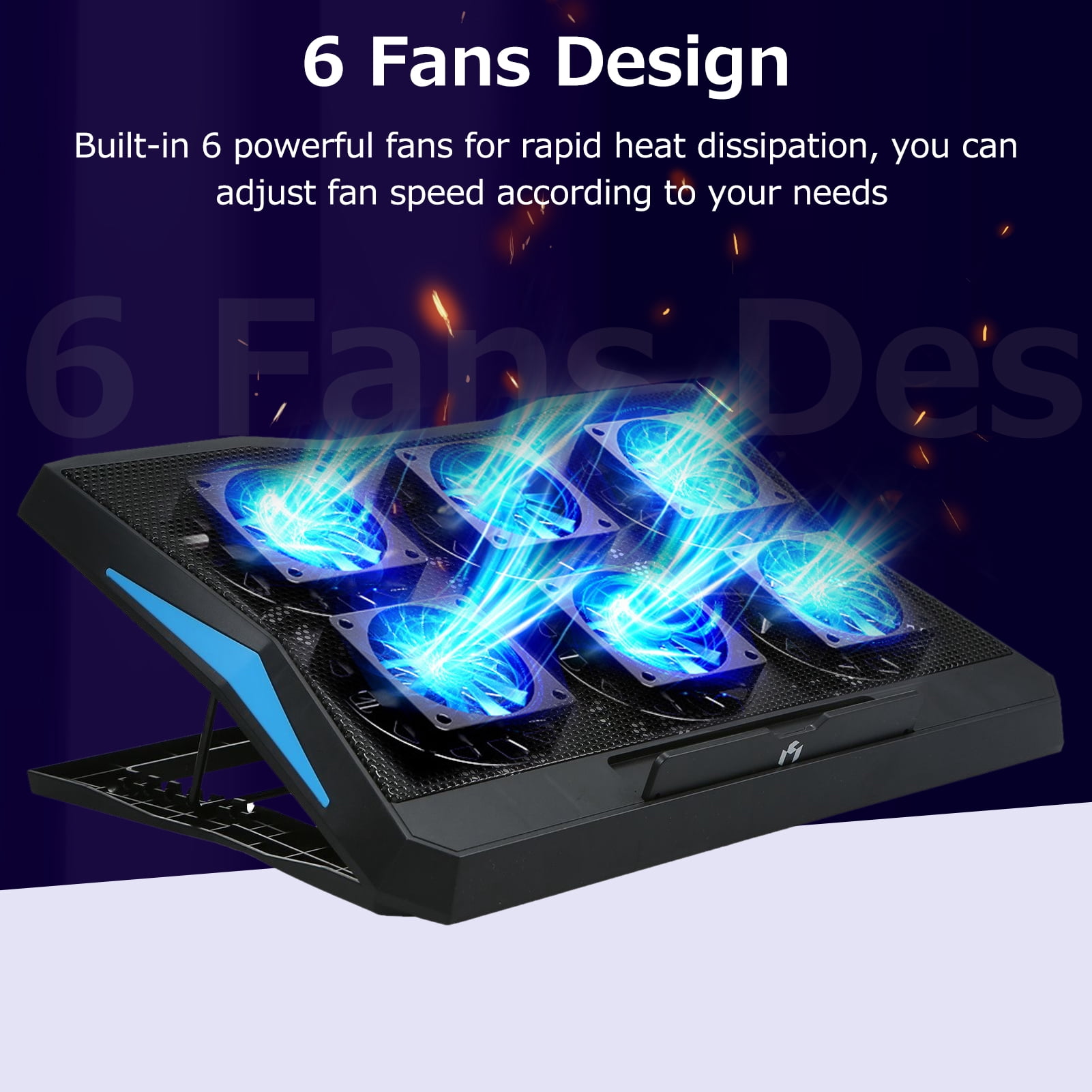 Cooling Foldable Laptop Cooler 6-fan Laptop Cooling Stand Low Noise With 6-level Adjustable Height Dual USB Ports Wide Compatibility