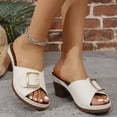 thumbnail image 2 of Mepaouo Women's Sandals Peep Toe Heel Slides Mules Single Band Comfort Dressy Slip on Shoes, 2 of 7