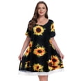 thumbnail image 5 of VEPKUL Women's Plus Size Casual Printed Round Neck Lace Button Short Sleeves Dress Flower35_2X, 5 of 7