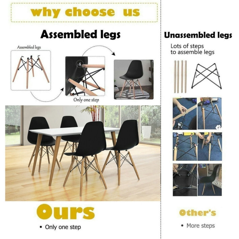 Demi Bonn Set of 2 Mid-Century Dining Chairs, Modern DSW Dining Side Chair, Black