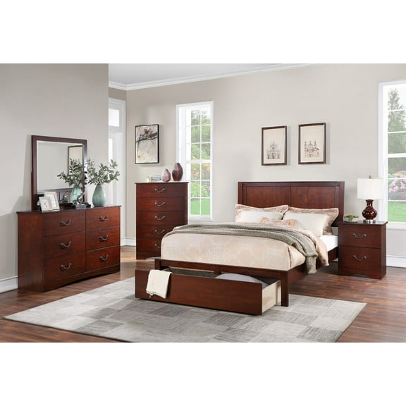 6pc Bedroom Set Classic Chic Cal King Size Bed w underbed Drawer Dresser Mirror Nightstands Chest Light Tan Finish Hue Furniture