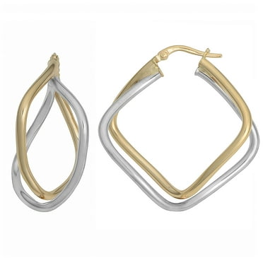 KoolJewelry 14k Two-tone Gold High Polish Double Square Hoop Earrings