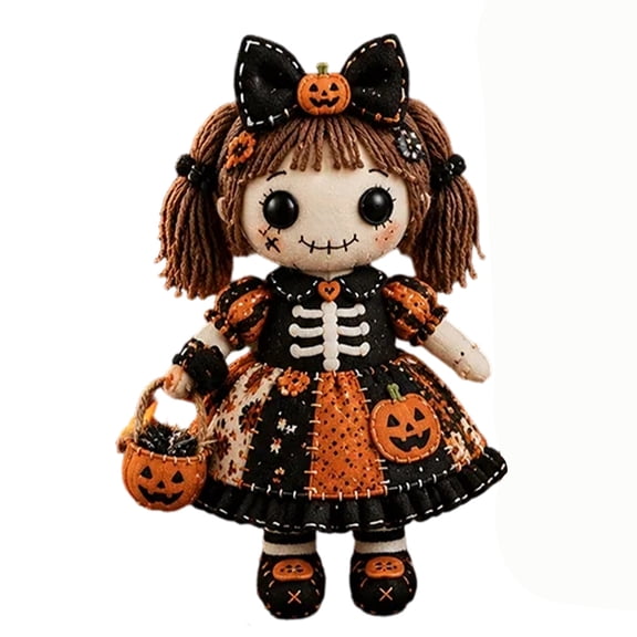 Halloween Patchwork DIY Kit,Cute Pumpkin Skeleton Witch Felt Sewing Craft Set,3D Handmade Art Project for Adults Teens and Beginners,Spooky Home Decor Gift 8.7 Inch,1PC