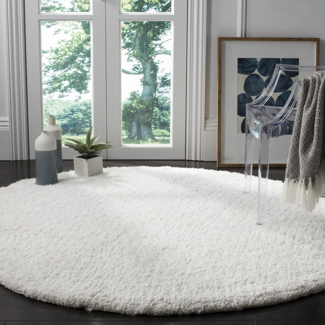 SAFAVIEH Sybella Solid Plush Polyester Sheep Shag Area Rug, Ivory, 8' x 10'