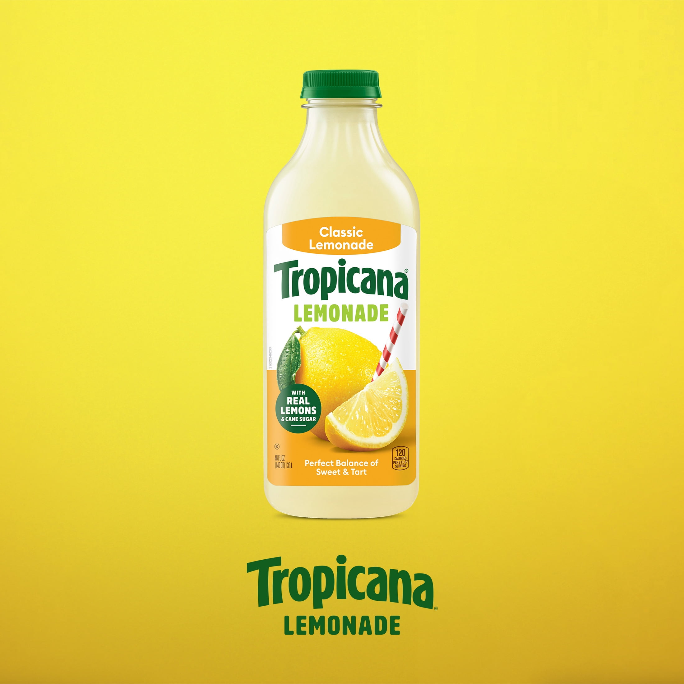 Tropicana Classic Lemonade, Made with Real Lemons, 46 fl oz Bottle