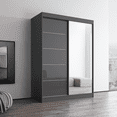 thumbnail image 3 of Aria 2 Door 59" Wide Modern High Gloss Wardrobe Armoire, Gray with Mirror, 3 of 5