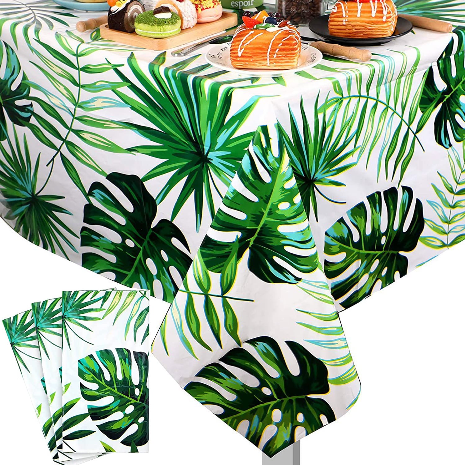 3 Pack Hawaiian Luau Tablecloths for Party Decoration, Disposable Table Covers Tropical Palm