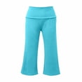 thumbnail image 4 of Y-Sunset Girls Fold Over Waist Yoga Pants, Kids Soft Stretchy Wide Leg Cropped Pants, Casual Flowy Culottes for Everyday Wear(Sky Blue/5-6 Years), 4 of 4