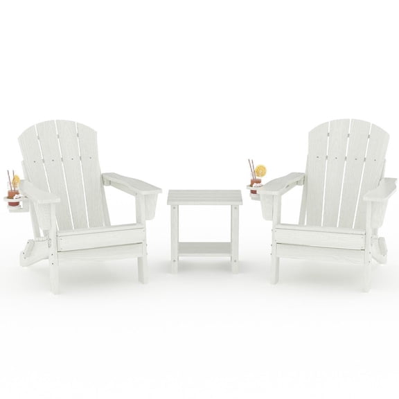 White 2-Pack HDPE Weather Resistant Adirondack Chairs with Side Table