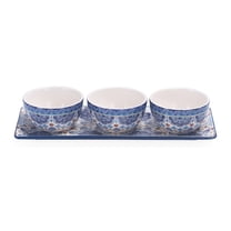 Bico Blue Talavera Ceramic Dipping Bowl Set (9oz bowls with 14 inch platter), for Sauce, Nachos, Snacks, Microwave & Dishwasher Safe