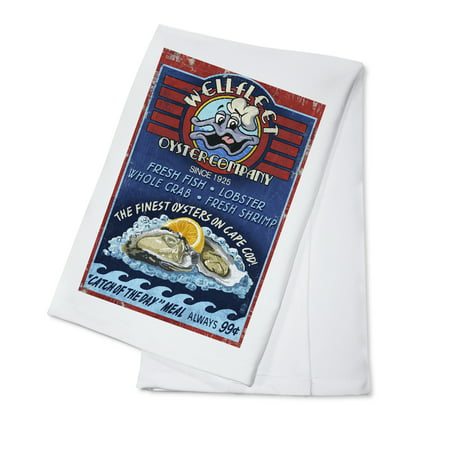 Cape Cod, Massachusetts - Wellfleet Oyster Company & Bar Vintage Sign - Lantern Press Artwork (100% Cotton Kitchen (Best Place For Oysters In Cape May)