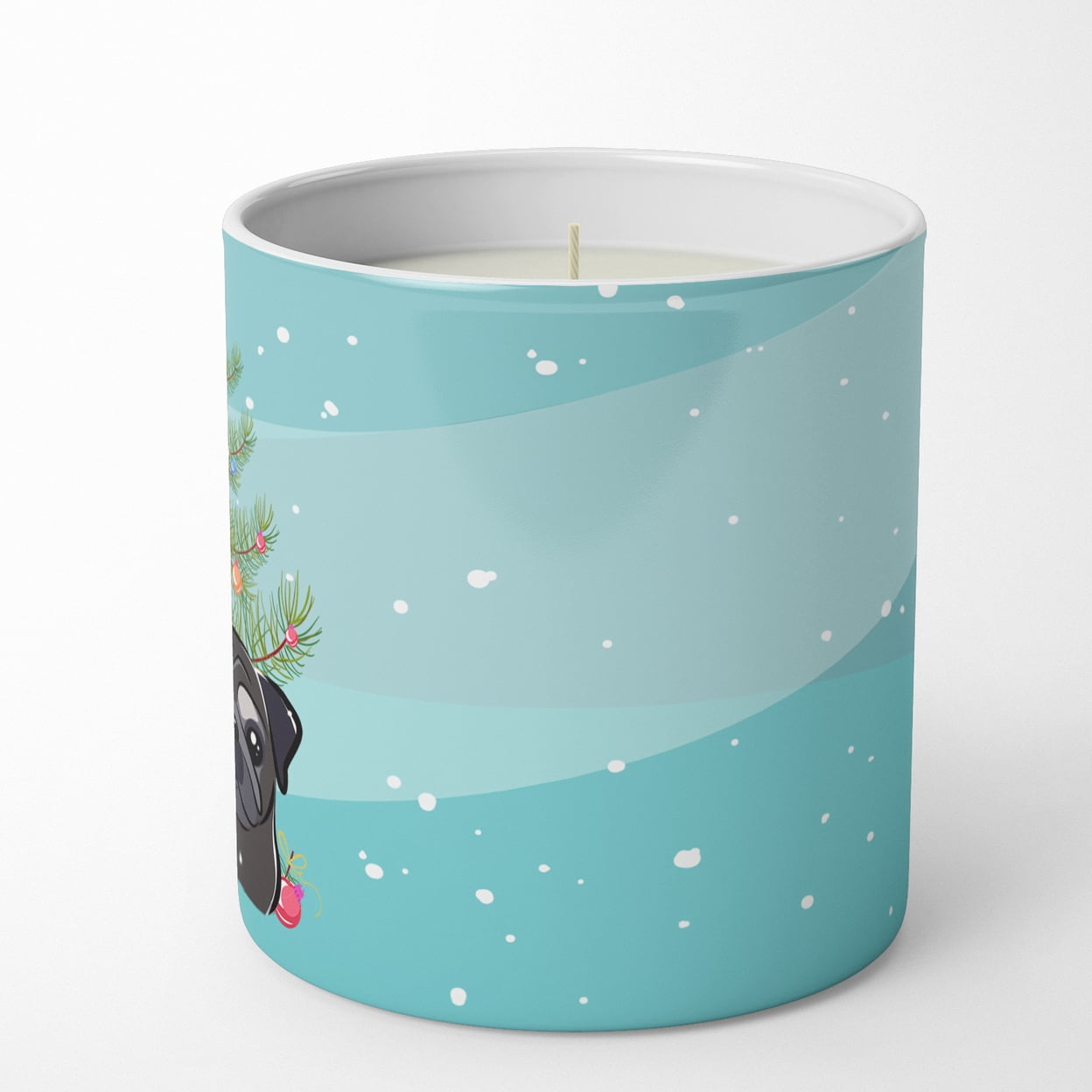 Christmas Tree and Black Pug 10 oz Decorative Soy Candle 3.25 in x 3.75 in