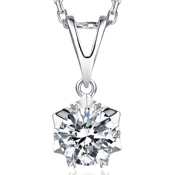 Majesty Diamonds MDS210297 1 CT Round Moissanite Solitaire Pendant Necklace with Chain in 0.925 White Sterling Silver
