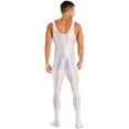 thumbnail image 2 of YIZYIF Mens Glossy One Piece Bodysuit Nightwear Sleeveless Solid Color Jumpsuit Fitness Workout Sportswear White M, 2 of 7