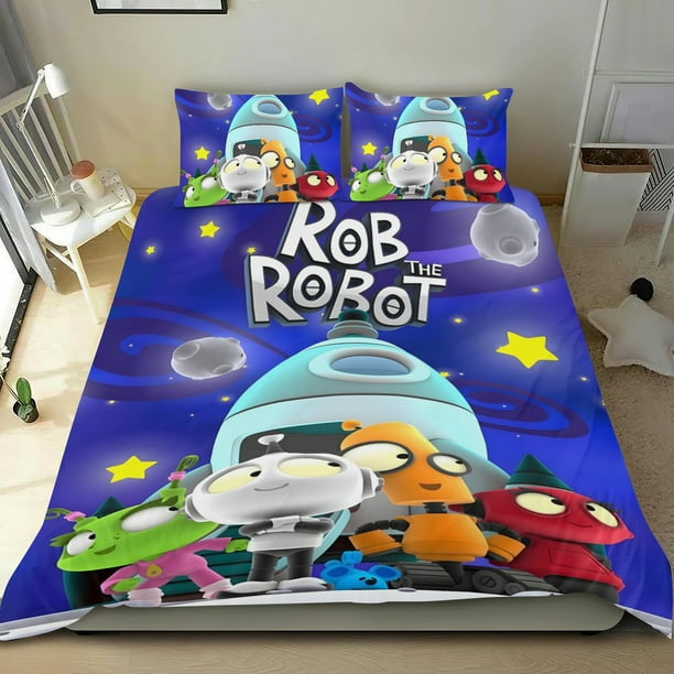 Rob el Robot Conjunto de sábanas temático, trío de piezas, cómodo y amigable con la piel, diseño único, regalo de decoración para el hogar para familiares, amigos y fans,135cm *200cm