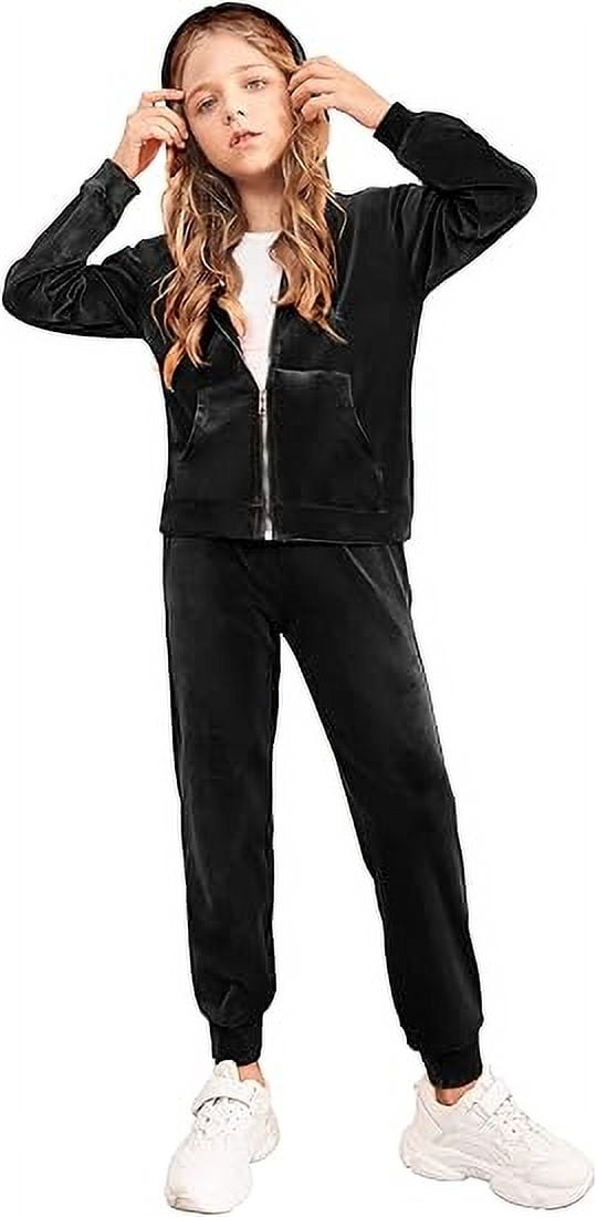 Oudiya Girls 2 Piece Outfits Velour Tracksuit Hoodie and Jogger Set Sweatsuit Athletic Clothes Sets