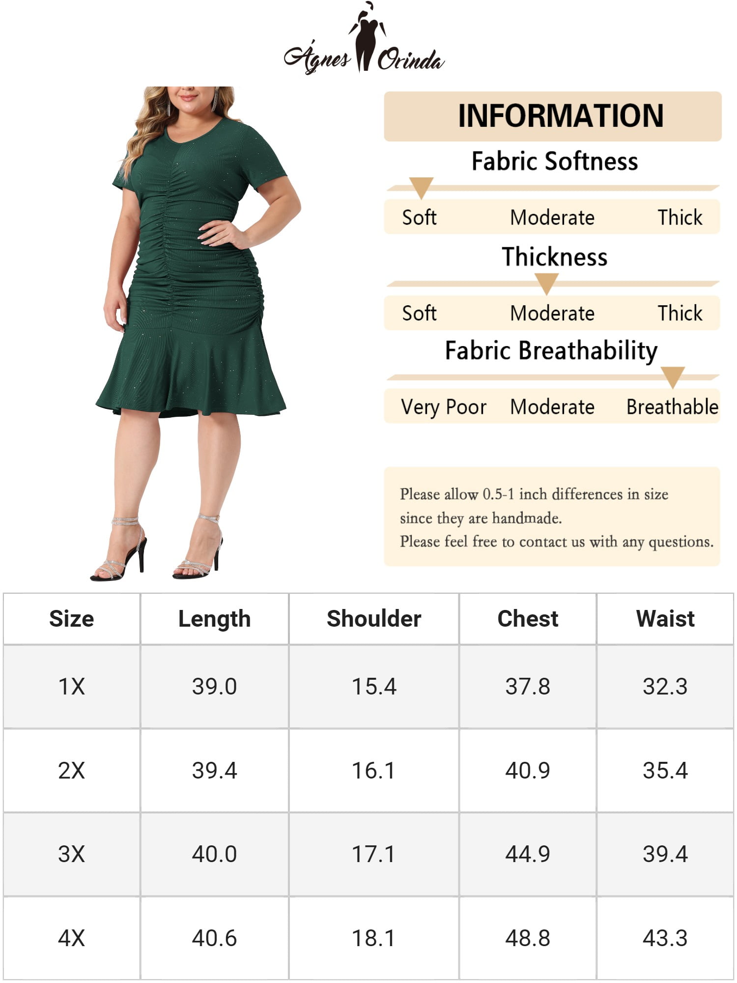Unique Bargains Women Plus Size Ruffle Hem V Neck Short Sleeve Sequin Ruched Dresses 4X Dark Green