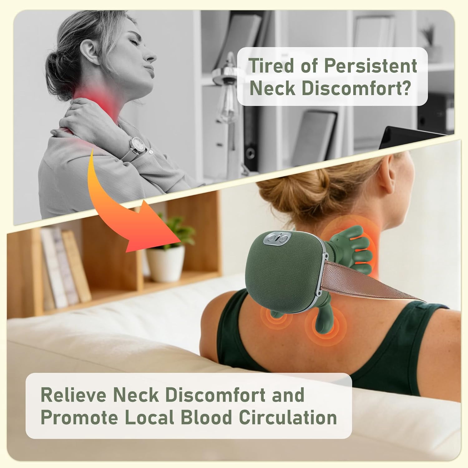 Neck Massager with Heat and 4D Shiatsu for Deep Tissue Pain Relief, Cordless Portable Rechargeable Device for Home Office Travel
