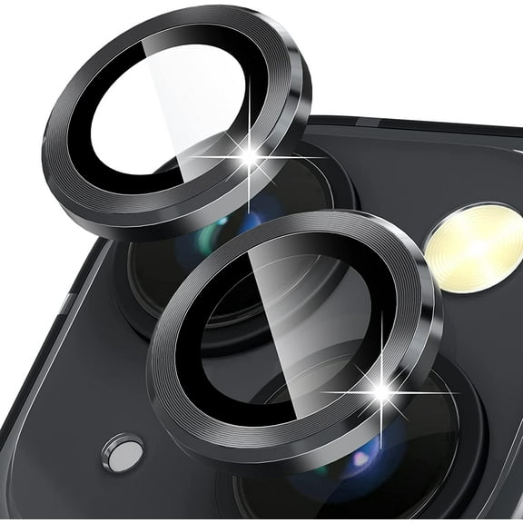 Camera Lens Protector for iPhone 14 (6.1 inch) and iPhone 14 Max (6.7 inch), 9H Tempered Glass Metal Ring Camera Cover Film [Case Friendly Anti-Scratch High Definition], Black
