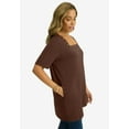 thumbnail image 3 of Jessica London Women's Plus Size Stretch Cotton Studded Square Neck Tunic, 3 of 4