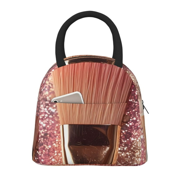Disketp Makeup Brush on Pink Glitter Bolsa Térmica para Almuerzo, Lonchera con Abertura Amplia y Gran Capacidad, Organizador Reutilizable para Mujeres, Hombres y Adultos