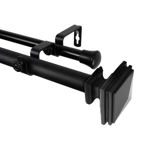 Rod Desyne Bedpost 1" Double Curtain Rod - Black