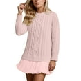 thumbnail image 3 of TrdSipl Womens Cable Knit Sweater Dress Stylish Crew Neck Patchwork Pleated Knit Dresses Winter Lounge Long Sleeve Mini Sweater Dress, 3 of 7