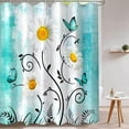 thumbnail image 4 of Rustic Farmhouse Shower Curtain White Daisy Floral Teal Waterproof Fabric Shower Curtains for Bathroom Flower Turquoise Butterfly Bath Curtain Decor with Hooks (Teal, 72'''' x 72''''), 4 of 6