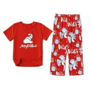 Angle View: Gueuusu Family Matching Christmas Pajamas Suit/Romper, Short/Long Sleeve Tops+Pants